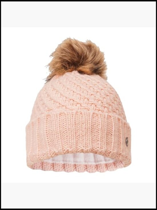 Women\'s Chunky Knit Beanie with Faux Fur Pom, Fleece-Lined Winter Hat main image 5